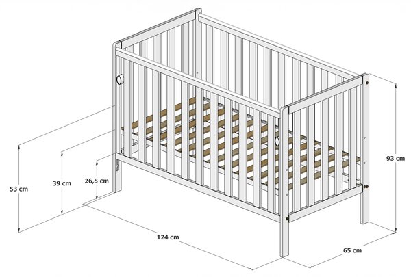 Łóżeczko z opuszczanym bokiem 120x60 Nestilo - Białe