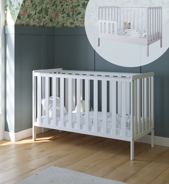 Łóżeczko 2w1 z barierką 120x60 Nestilo - Białe
