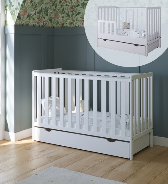 Łóżeczko 2w1 z barierką 120x60 Nestilo - Białe