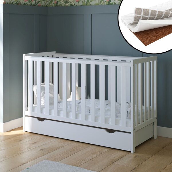 Łóżeczko 2w1 z barierką 120x60 Nestilo - Białe