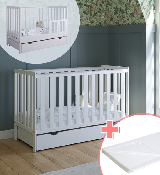 Łóżeczko 2w1 z barierką 120x60 Nestilo - Białe