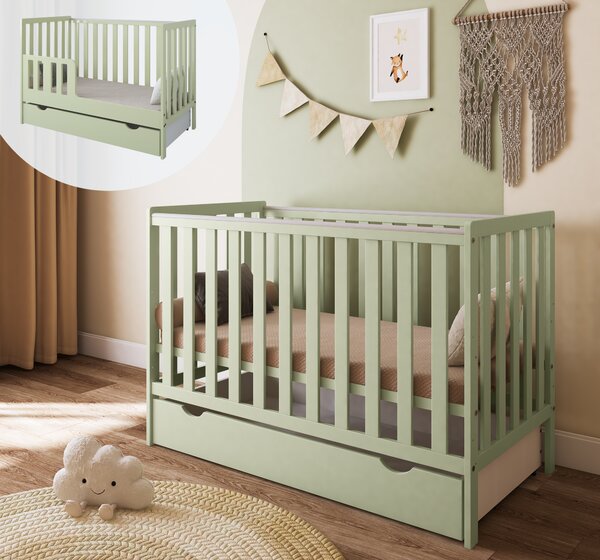 Łóżeczko 2w1 z barierką 120x60 Nestilo - Mięta