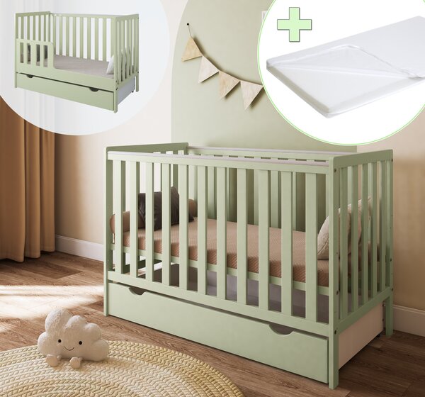 Łóżeczko 2w1 z barierką 120x60 Nestilo - Mięta