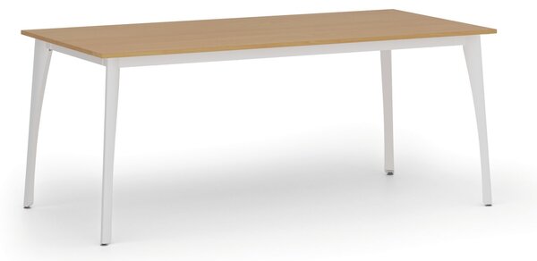 Stół konferencyjny do biura PRIMO OMEGA, 180x90 cm, biała podstawa, buk