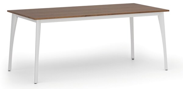 Stół konferencyjny do biura PRIMO OMEGA, 180x90 cm, biała podstawa, orzech