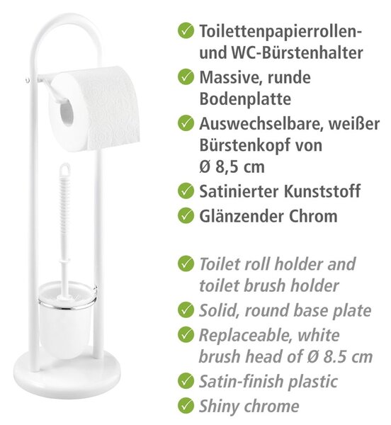 Biała szczotka do WC z uchwytem na papier toaletowy Wenko Siena