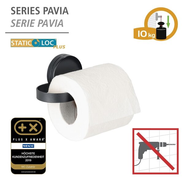 Czarny uchwyt na papier toaletowy Wenko Static-Loc® Pavia