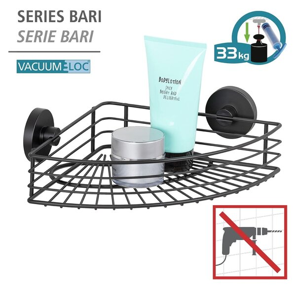 Czarna narożna półka łazienkowa Wenko Vacuum-Loc® Bari