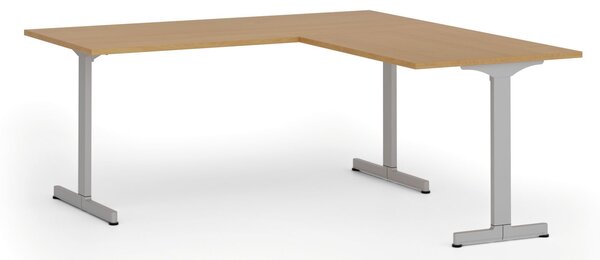 Narożne biurko PRIMO BETA L, 180x180 cm, L/P, szara podstawa, buk