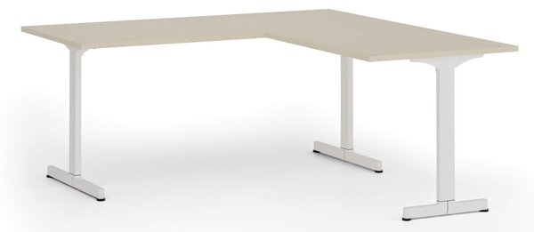 Narożne biurko PRIMO BETA L, 180x180 cm, L/P, biała podstawa, brzoza