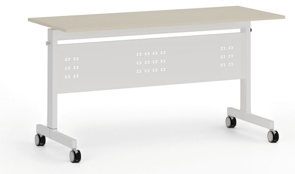 Mobilny stół PRIMO MOBI, 140x60 cm, biała podstawa, brzoza