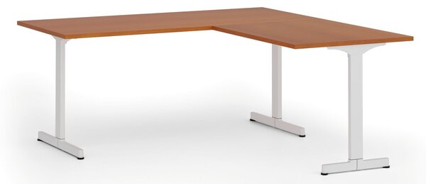 Narożne biurko PRIMO BETA L, 180x180 cm, L/P, biała podstawa, czereśnia