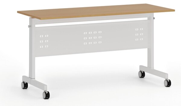 Mobilny stół PRIMO MOBI, 140x60 cm, biała podstawa, buk
