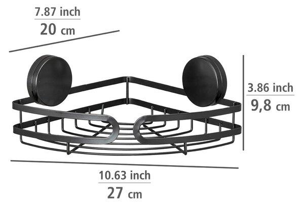 Czarna narożna półka łazienkowa Wenko Static-Loc® Pavia, szer. 27 cm