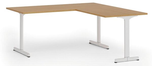 Narożne biurko PRIMO BETA L, 180x180 cm, L/P, biała podstawa, buk