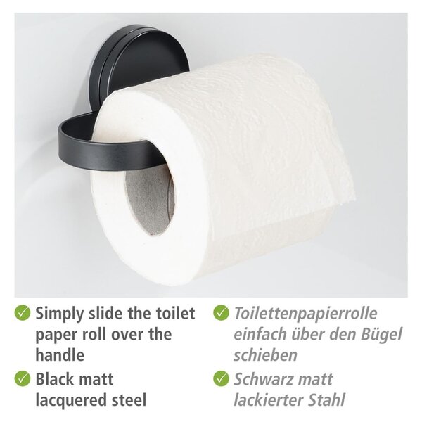Czarny uchwyt na papier toaletowy Wenko Static-Loc® Pavia