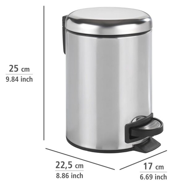 Kosz na śmieci z pedałem w srebrnym kolorze Wenko Leman Shiny, 3 l