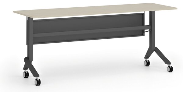 Mobilny stół PRIMO MOVE, 180x60 cm, czarna podstawa, brzoza