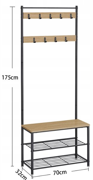 Metalowa ścianka do przedpokoju INDUSTRY 175 cm, czarna/dąb sonoma