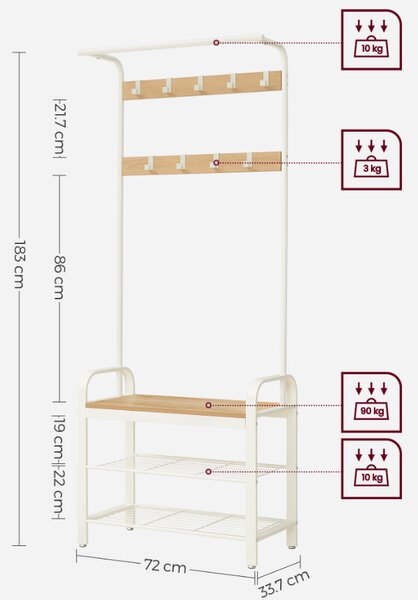 Metalowa ścianka przedpokojowa PURE 183 cm, kremowa/dąb sonoma