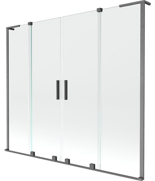 Mexen Velar L Duo parawan nawannowy 2-skrzydłowy rozsuwany 200 x 150 cm, transparent, gun gray szczotkowany - 896-200-003-02-66
