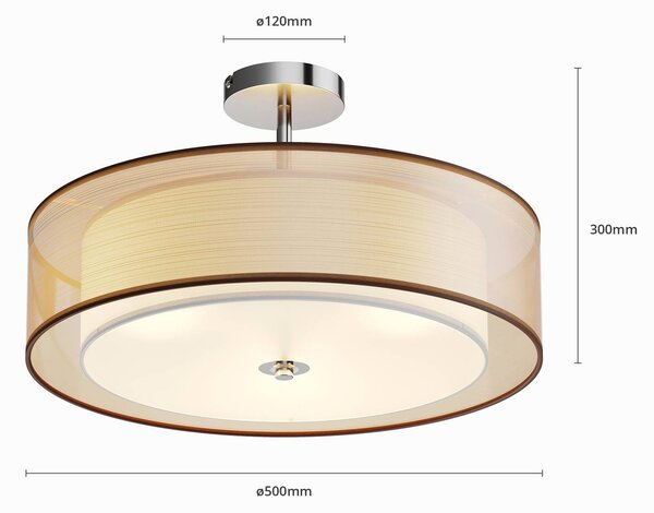 Lampa sufitowa Pikka Lindby, możliwość ściemniania, brązowy / rdzawy, salon / jadalnia, tkanina / materiał / jedwab, nowoczesny