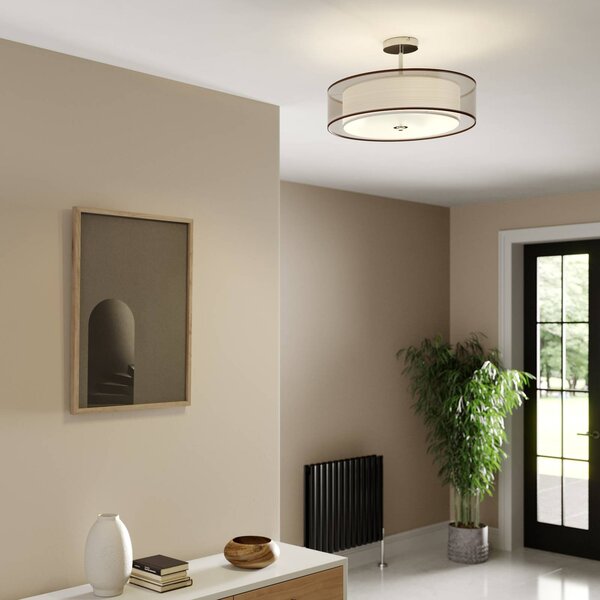 Lampa sufitowa Pikka Lindby, możliwość ściemniania, brązowy / rdzawy, salon / jadalnia, tkanina / materiał / jedwab, nowoczesny