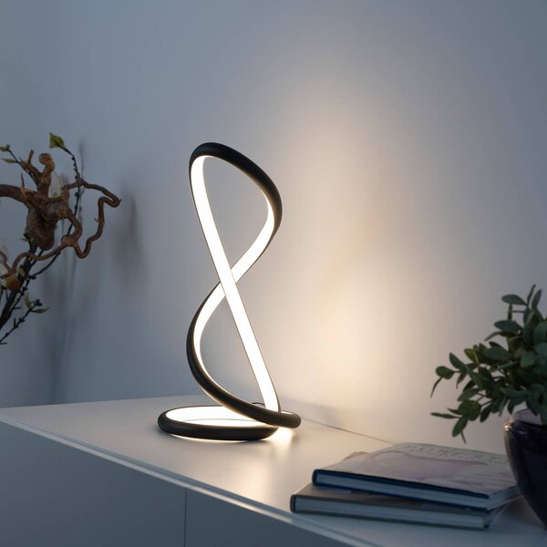Paul Neuhaus Lampa stołowa LED Twist, możliwość ściemniania, czarny, sypialnia, aluminium, nowoczesny