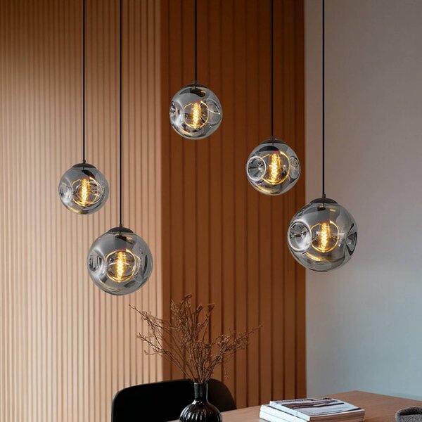 Lampa wisząca szklana Valentina Lindby, możliwość ściemniania, aluminiowy / szary / cynkowy, salon / jadalnia, szkło, design