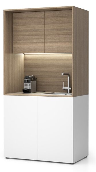 Kuchnia biurowa NIKA ze zlewem i kranem 1000 x 600 x 2000 mm, dąb naturalny, prawe