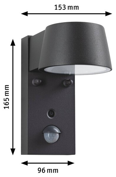 Paulmann Kinkiet zewnętrzny LED z czujnikiem Capea, czarny, aluminium, nowoczesny