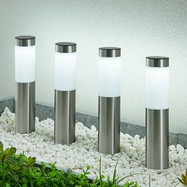 Lampa cokołowa LED Lindby, zestaw 4, szpikulec, 31 cm, IP44 Sirita Lindby, aluminiowy / szary / cynkowy, stal szlachetna, nowoczesny
