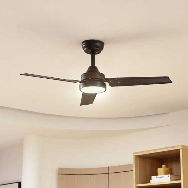 Wentylator sufitowy LED Lindby Aerallo, czarny, CCT, cichy Aerallo, czarny, salon / jadalnia, metal, nowoczesny