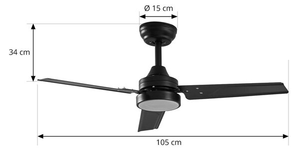 Wentylator sufitowy LED Lindby Aerallo, czarny, CCT, cichy Aerallo, czarny, salon / jadalnia, metal, nowoczesny