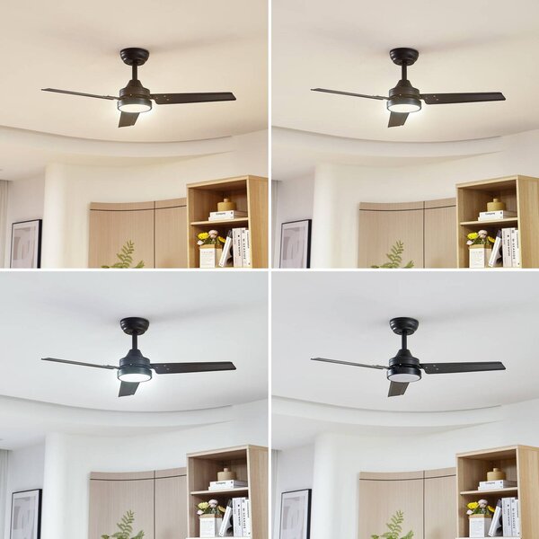 Wentylator sufitowy LED Lindby Aerallo, czarny, CCT, cichy Aerallo, czarny, salon / jadalnia, metal, nowoczesny