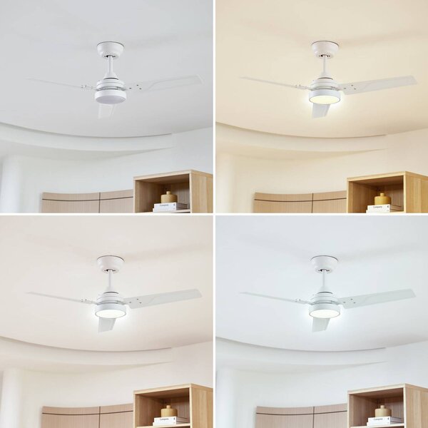 Wentylator sufitowy LED Lindby Aerallo, biały, CCT, cichy Aerallo, biały / opal, salon / jadalnia, metal, nowoczesny