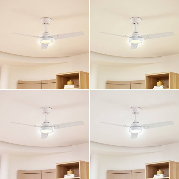 Wentylator sufitowy LED Lindby Aerallo, biały, CCT, cichy Aerallo, biały / opal, salon / jadalnia, metal, nowoczesny