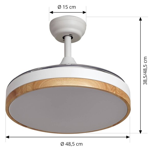 Wentylator sufitowy LED Lindby Oras, biały, DC, cichy, Ø 107 cm Oras, biały / opal, salon / jadalnia, metal, nowoczesny