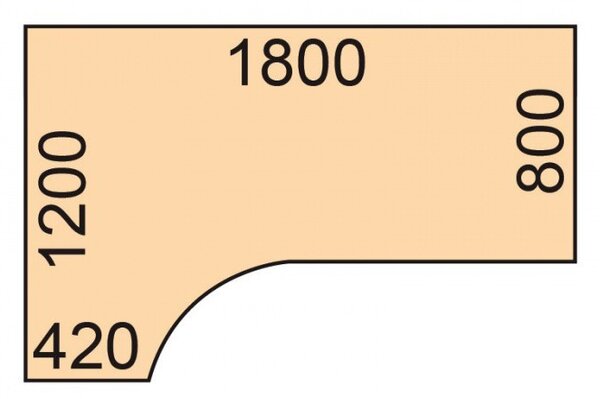 Stół z regulacją wysokości, 2 silniki, 745 - 1215 mm, narożnik lewy, blat 1800 x 1200 mm, podstawa biała, buk