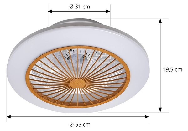 Lindby Wentylator sufitowy LED Mamuti, w kolorze drewna, cichy, 55 cm