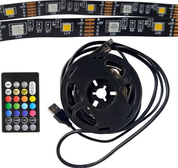 Taśma LED RGBW TV 2x1m z pilotem, funkcja muzyczna, USB 5V 321336 Polux