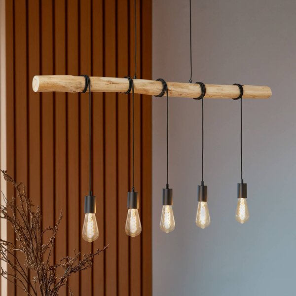 Lampa wisząca Rom Lindby, możliwość ściemniania, jasne drewno, salon / jadalnia, drewno, nowoczesny