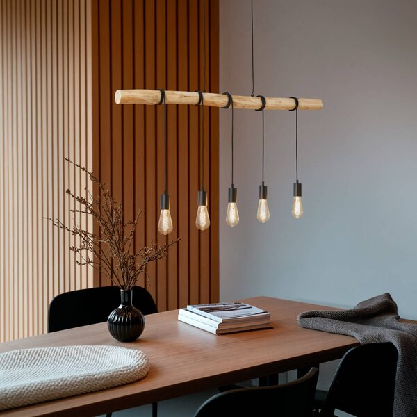 Lampa wisząca Rom Lindby, możliwość ściemniania, jasne drewno, salon / jadalnia, drewno, nowoczesny