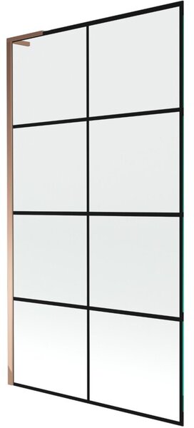 Mexen Next L parawan nawannowy 1-skrzydłowy 100 x 150 cm, czarna kratka, różowe złoto - 895-100-000-03-77-60