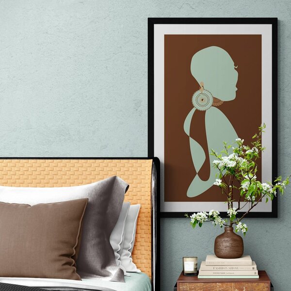 Plakat z passepartout sylwetka kobiety na ciemnym tle