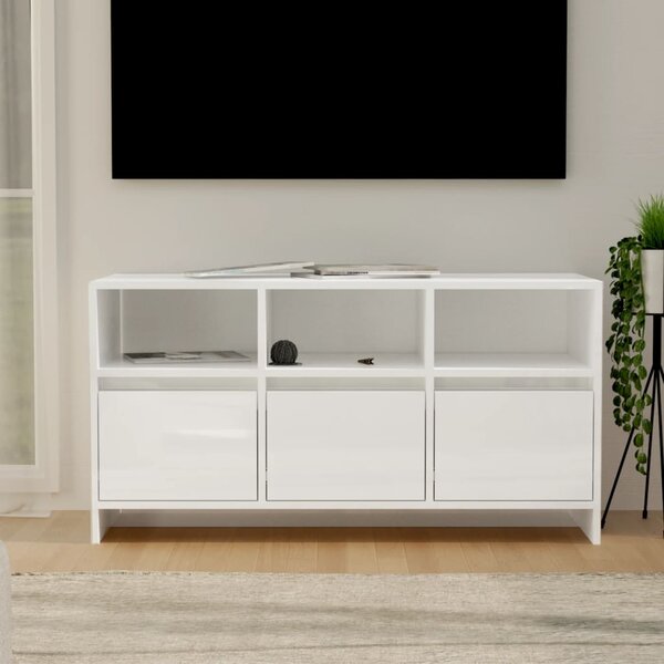 Szafka pod TV, biała na wysoki połysk, 102x37,5x52,5 cm, płyta