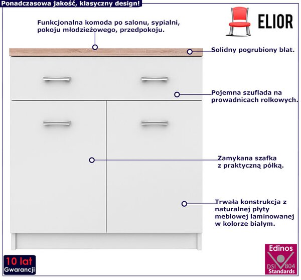 Biała komoda z szufladą i półkami 80 cm L3-W91