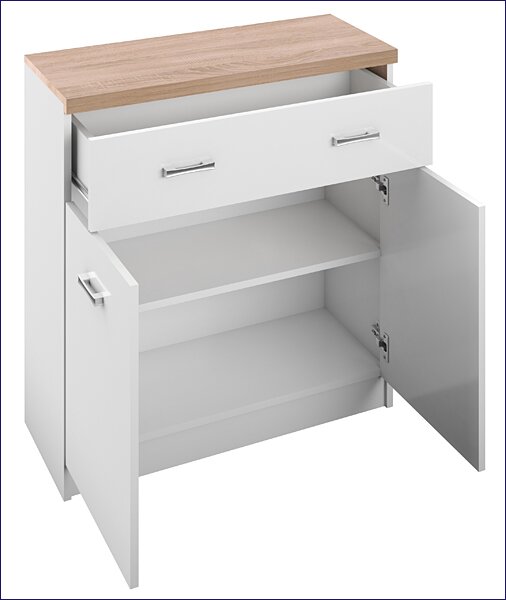 Biała komoda z szufladą i półkami 80 cm L3-W91