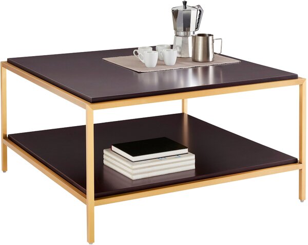 Elegancki stolik kawowy orzech i złoto 90x90 cm