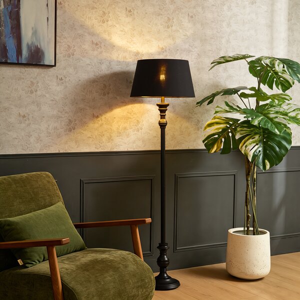 Lampa podłogowa z abażurem 45 cm czarna ze złotym wnętrzem - Classico